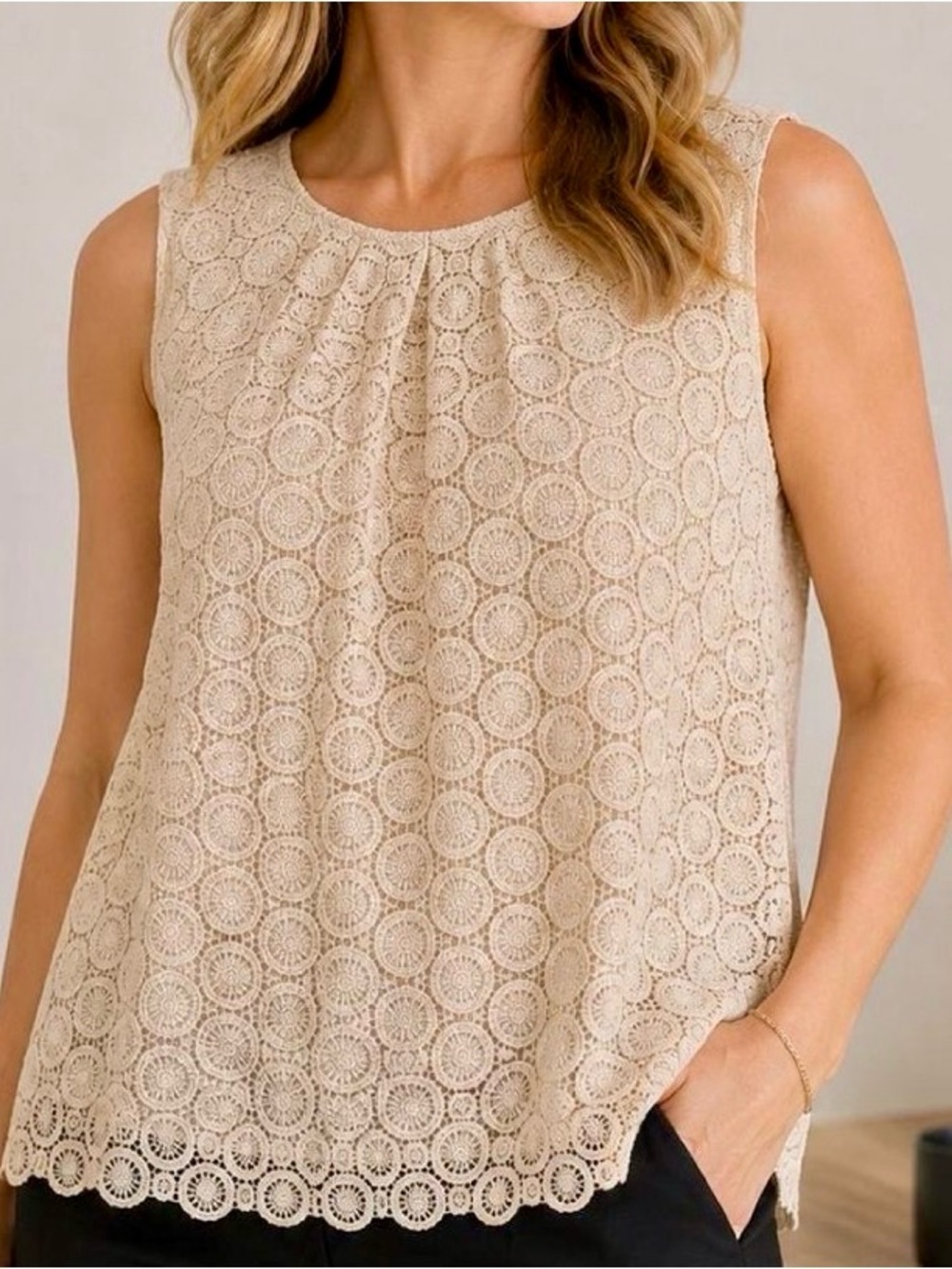 Talbots Sleeveless Gold Lace Shell Top NWT 10